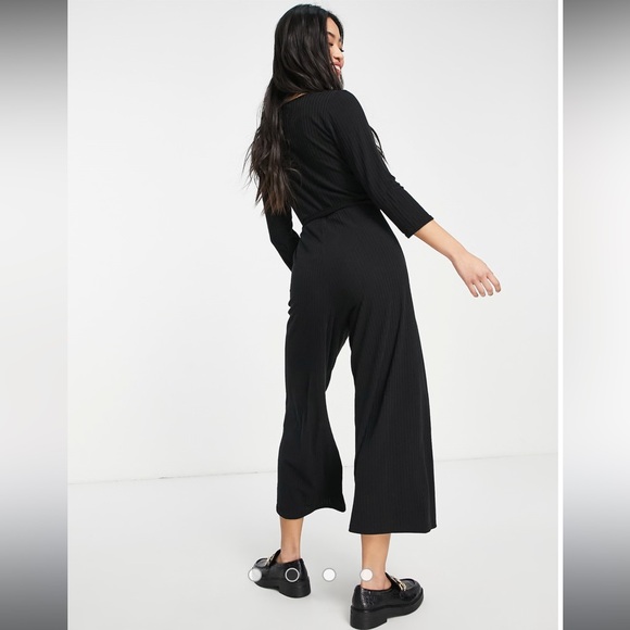 NWOT Stretchy Ribbed Black Wrap Jumpsuit - Picture 2 of 4